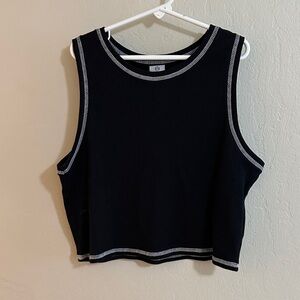 Zine Clothing Black Ribbed Cropped Tank with White Contrast Trim